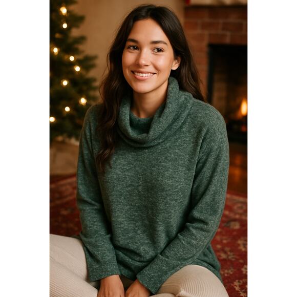 Maeve by Anthropologie Cowl Neck Sweater XL Green Soft Knit Long Sleeve Pullover - Picture 1 of 7